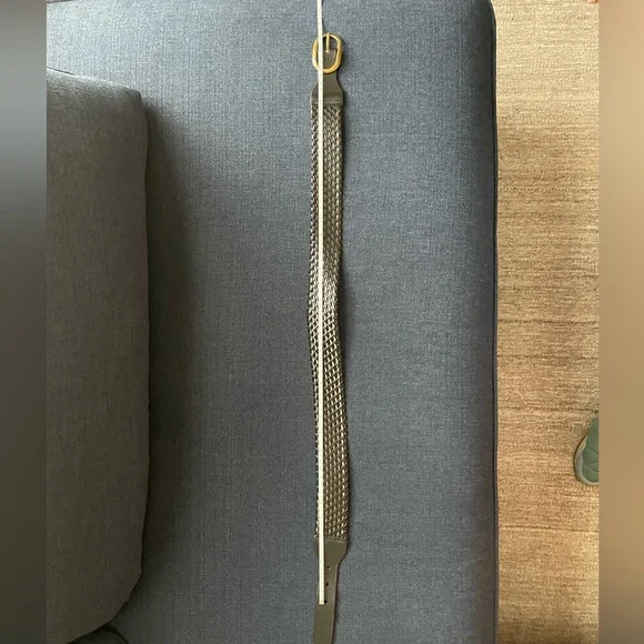 LOFT - XS black woven genuine leather wide belt with gold buckle. - Picture 10 of 13